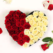 Heart Shaped Arrangement of Red and White Roses