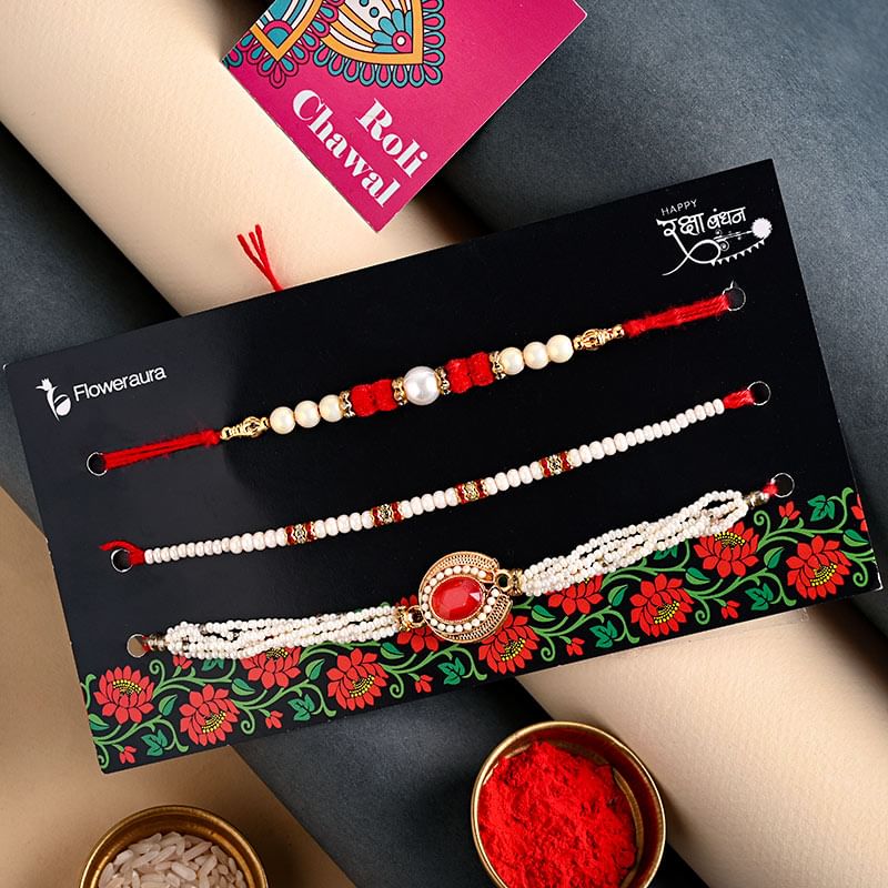 Red N White Rakhi Trio - Brother OnlineDivine Rakhi