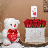 Red N White Rose Teddy Combo