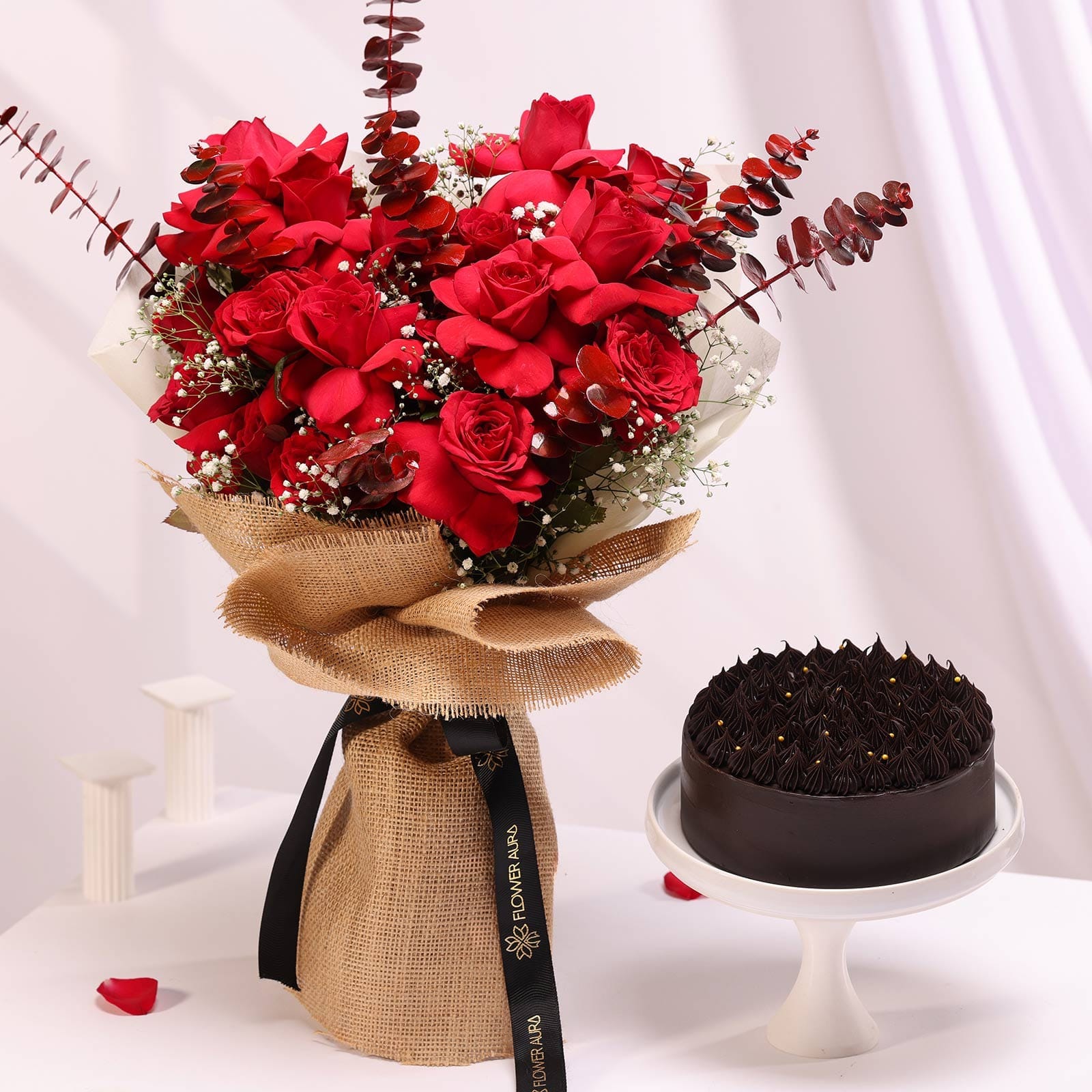 Red Rose Bouquet N Chocolate Cake Combo