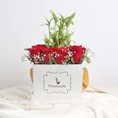 Red Rose and Bamboo in Flower Box
