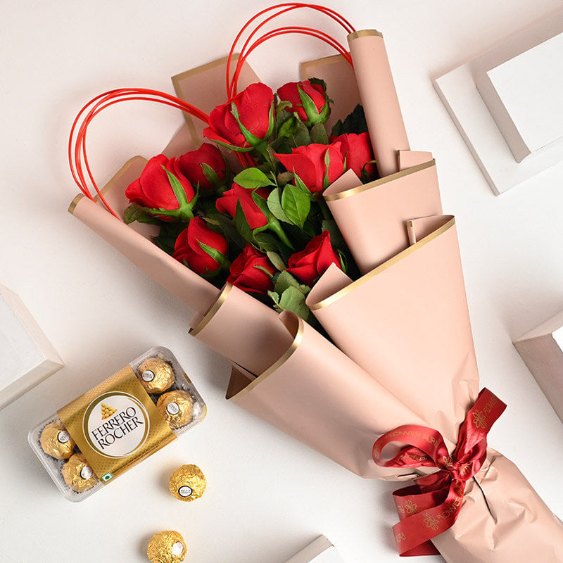 Red Roses Bouquet With Ferrero Rocher