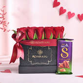 Red Roses In Black Box With Dairy Milk
