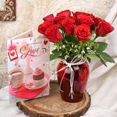 Red Roses N Greeting Card Combo