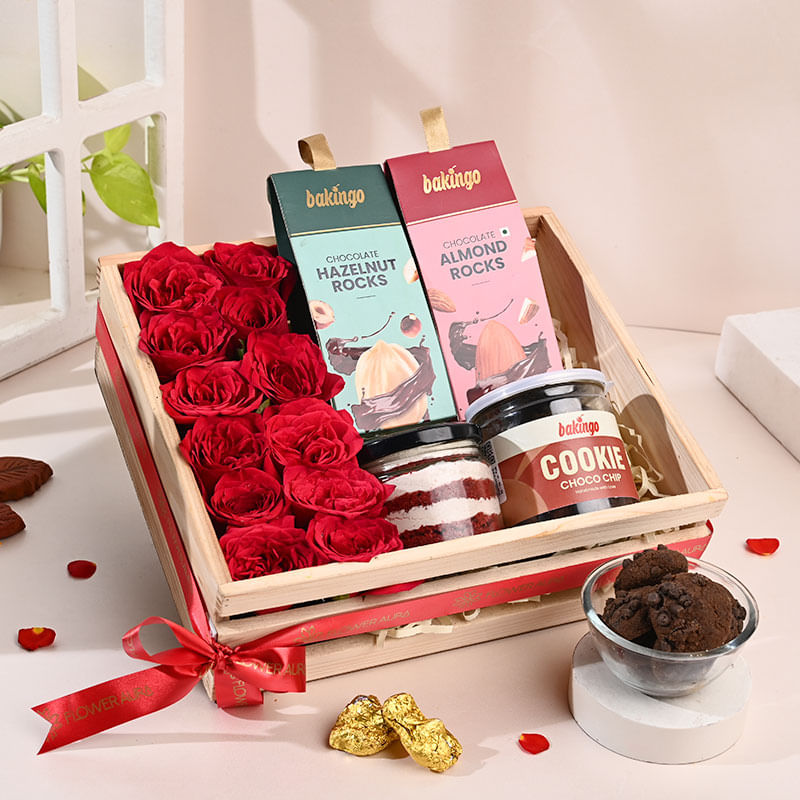 Red Roses N Sweet Treats Hamper