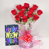 Red Roses and New Year Card Combo