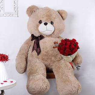 Teddy Bear With Red Blossoms
