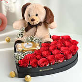 Red Roses With Teddy N Chocolates