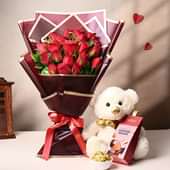 Red Rosy Love Teddy N Treats Gift