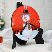 Side View of Red Snowman Table Clock