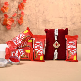 Red Stone Rakhi N Chocolates - Designer Rakhi With Chocolate Top View