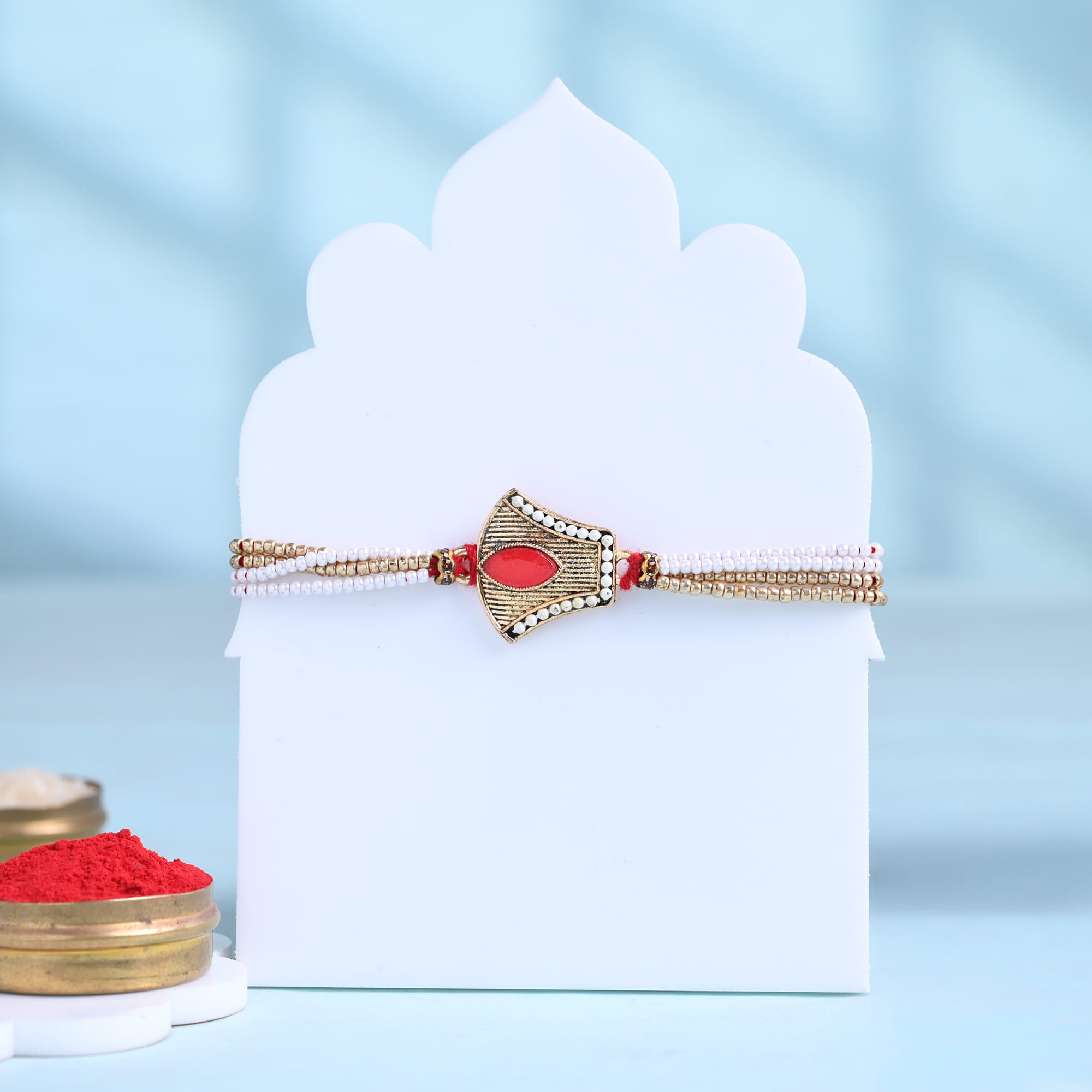 Red Stone Rakhi With Gourmet Dryfruits
