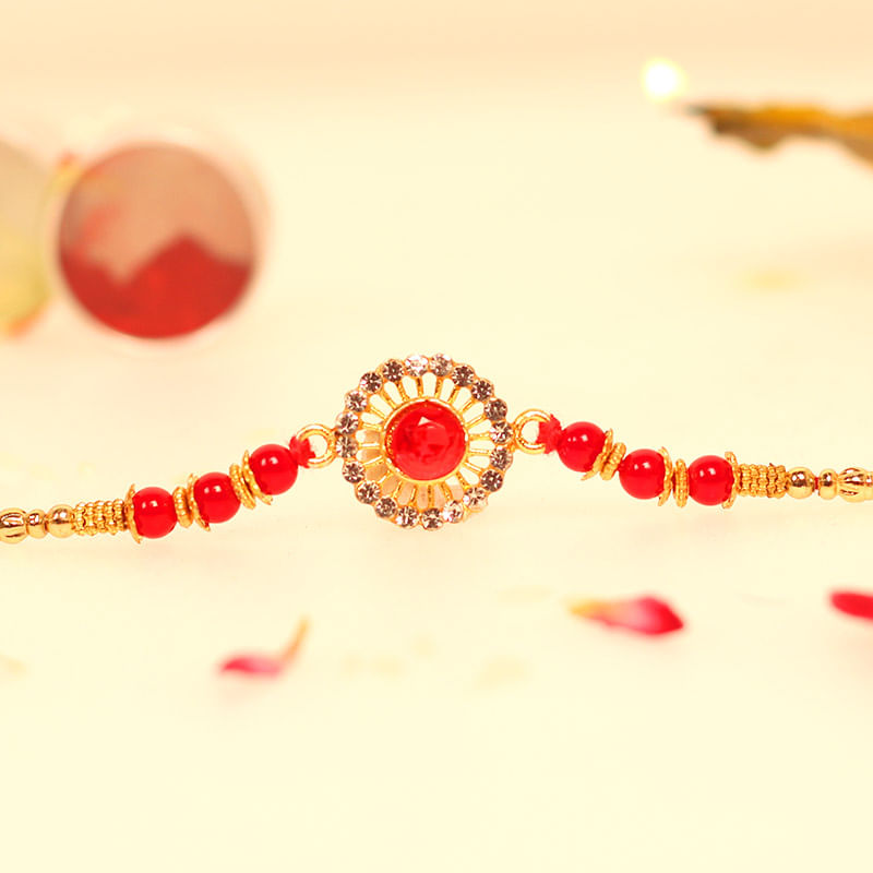 Red Stone Round Rakhi