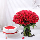 Red Velvet Cake N Opulent Roses Combo