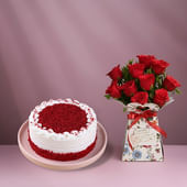 Red Velvet Cake N Red Roses Combo