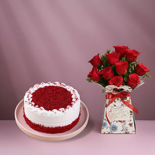 Red Velvet Cake N Red Roses Combo