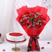 Red Velvet Cake N Rose Bliss Bouquet