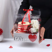 Red Velvet Cake N White Carnations Love Box