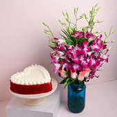 Red Velvet Cake With Orchids N Roses