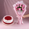 Red Velvet Cake With Pink Rose Bouquet