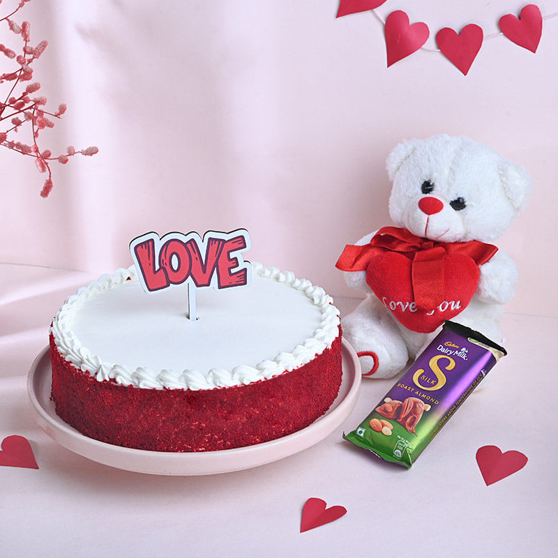 Red Velvet Cake With Teddy N Dairy Milk