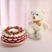 Red Velvet Fruit Cake N Teddy Bear Combo