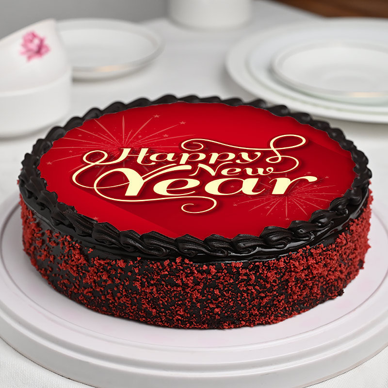 Red Velvet New Year Theme Cake