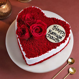 Red Velvet Heart Cake For Karwa Chauth
