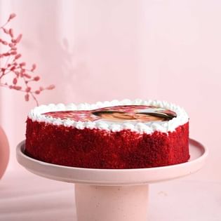 Red Velvet Heart Photo Anniversary Cake Online