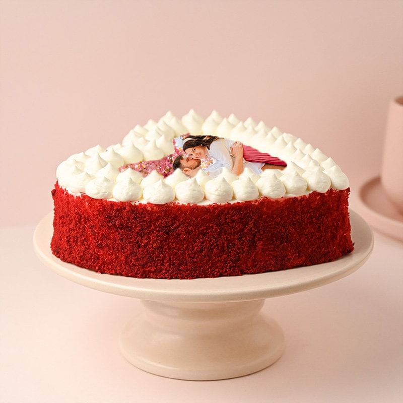 Red Velvet Photo Anniversary Cake - Side Corners View of Cake