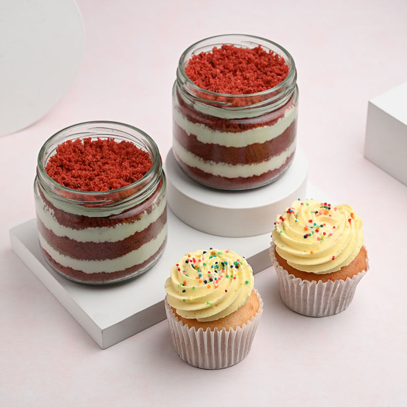 Red Velvet Jar Cakes N Pineapple Cupcakes Set