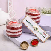Red Velvet Jar Cakes With Fancy Rakhi