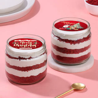 Red Velvet Merry Christmas Jar Cake Duo