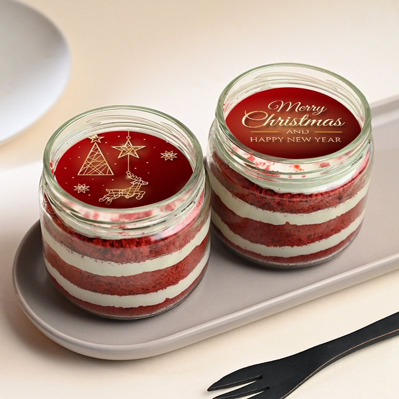 Red Velvet Merry Christmas Poster Jar Cake Duo