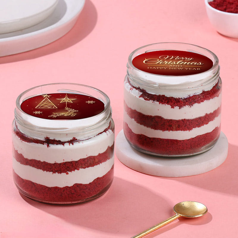 Red Velvet Merry Christmas Poster Jar Cake Duo