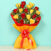 RedShine Bouquet - Bunch of 18 Red and Yellow Roses