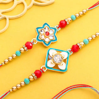 Regal Beaded Floral Rakhi Duo