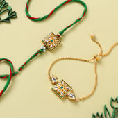 Regal Kundan Work Bhai Bhabhi Rakhi Set