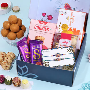 Regal Peacock Rakhi Duo With Sweets Hamper-UAE