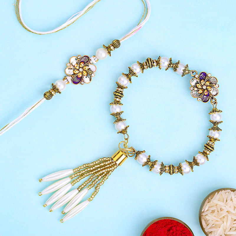 Regal Pearl N Floral Bhaiya Bhabhi Rakhis