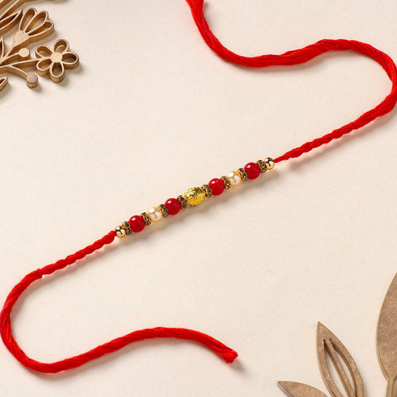 Regal Red N White Beads Rakhi