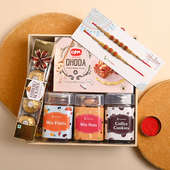Send Set of 2 Rakhi For Brother Online With Chocolates, Dry Fruits, Sweets Combo