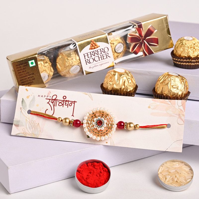 Rocher With Embellished Rakhi- Designer Rakhi with Ferrero Rocher to UK