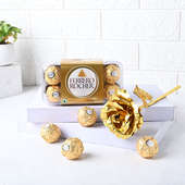 Rocher With Goldplated Artificial Rose: Valentine Hamper
