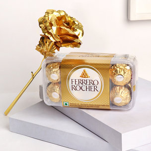 Rocher With Goldplated Rose : Chocolate/Rose day spcl gifts