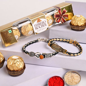 Rocher With Shiva Bracelet Rakhis: Set of 2 Designer Bracelet Rakhi with Ferrero Rocher