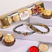 Rocher With Shiva Bracelet Rakhis: Set of 2 Designer Bracelet Rakhi with Ferrero Rocher