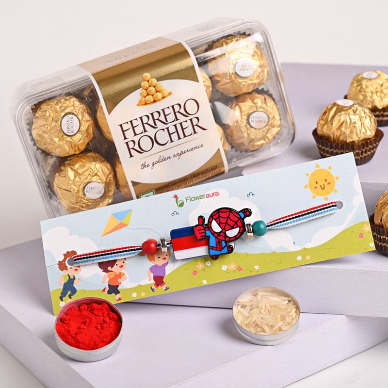 Buy Rocher With Spiderman Rakhi - Spiderman Rakhi Online