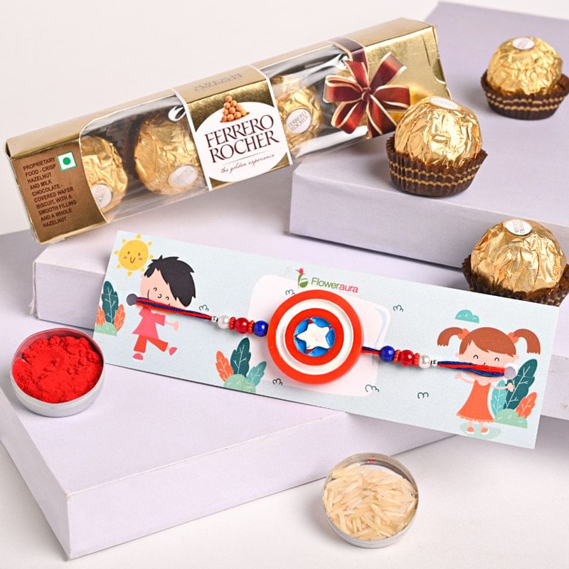 Rochers With Capt America Rakhi- Kids Rakhi Delivery in UK