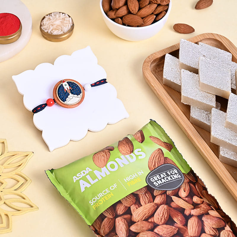 Rocket Kids Rakhi With Kaju Katli N Almonds